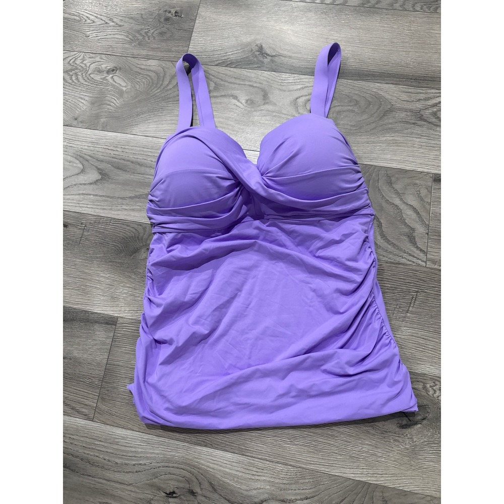Anne Cole Womens Purple Twist Front Tankini Top Swimwear 16W NEW
